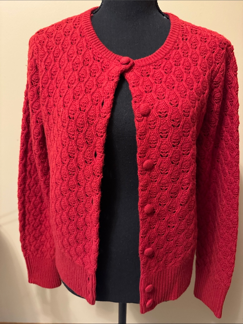 Pendleton Red Textured Knit Cardigan with Covered Buttons